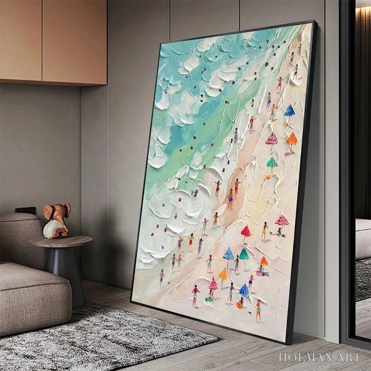 HOLMAN ART Beach Day – Textured Beach Scene Painting with Colorful Umbrellas - image 4