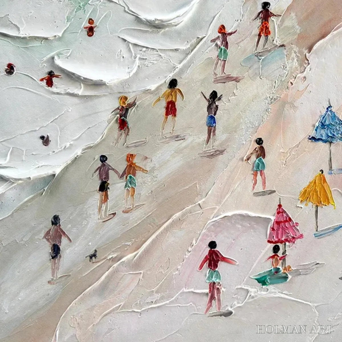 HOLMAN ART Beach Day – Textured Beach Scene Painting with Colorful Umbrellas - image 5