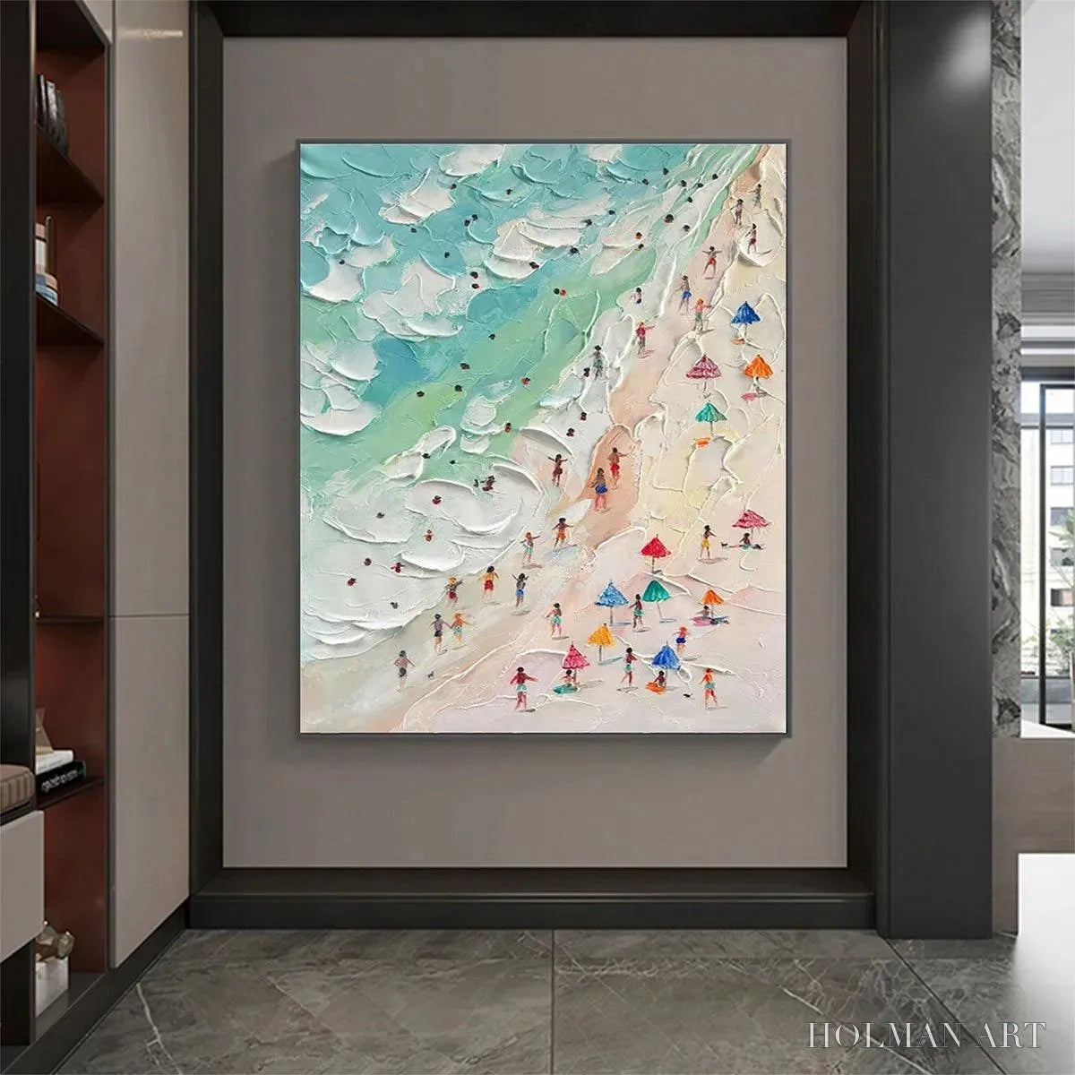 HOLMAN ART Beach Day – Textured Beach Scene Painting with Colorful Umbrellas - image 6