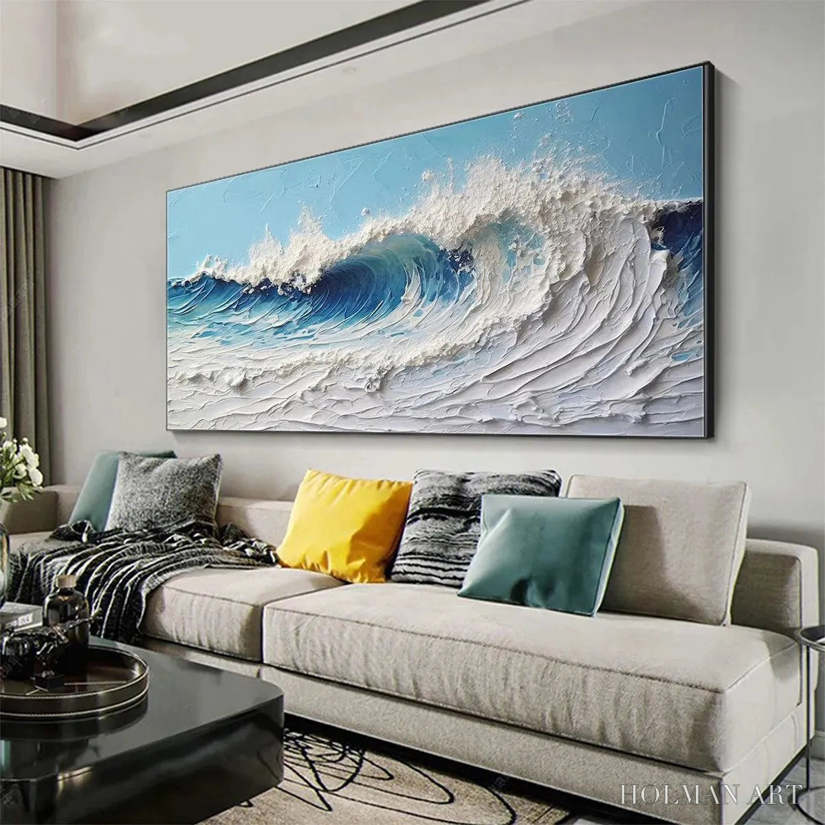 HOLMAN ART Cresting Wave – Textured Abstract Ocean Wave Painting in Blue and White - image 4