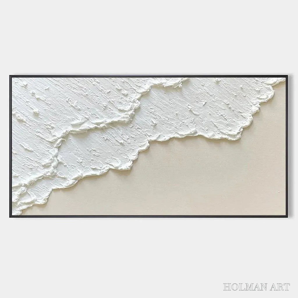 HOLMAN ART White Wave – Textured Minimalist Coastal Abstract Painting in White and Beige - image 1