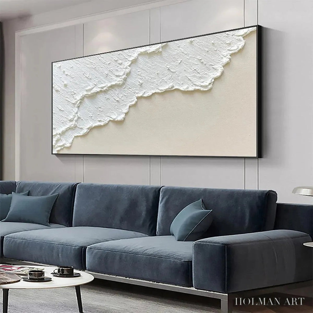 HOLMAN ART White Wave – Textured Minimalist Coastal Abstract Painting in White and Beige - image 4