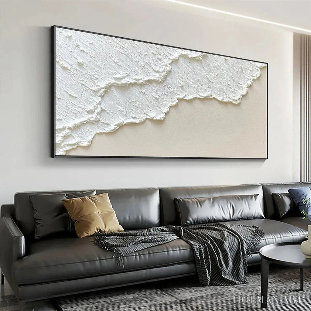 HOLMAN ART White Wave – Textured Minimalist Coastal Abstract Painting in White and Beige - image 6