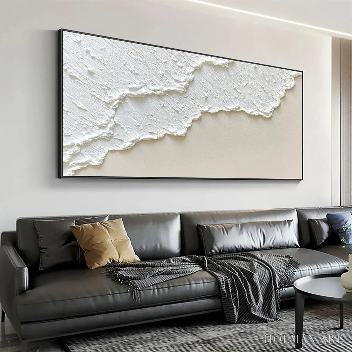 HOLMAN ART White Wave – Textured Minimalist Coastal Abstract Painting in White and Beige - image 6