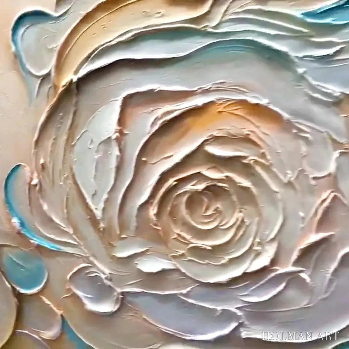 HOLMAN ART Oceanic Bloom – Textured Abstract Floral Painting in Blue and Beige - image 3