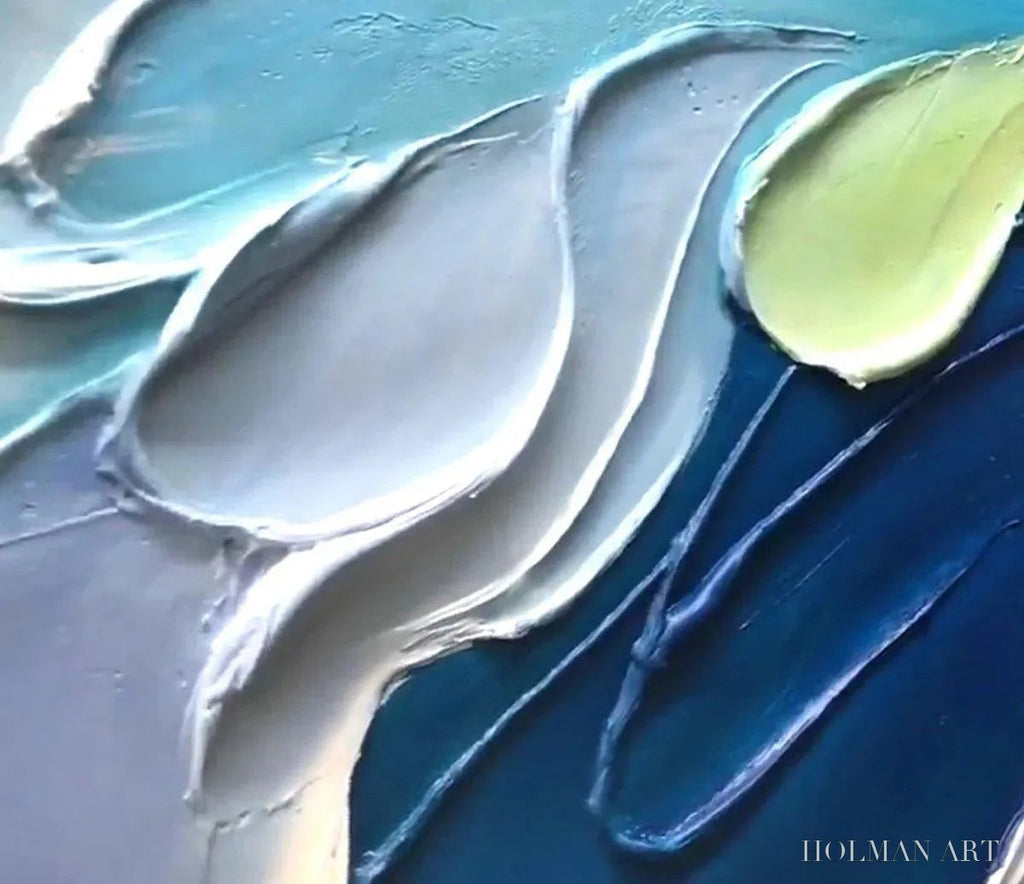 HOLMAN ART Oceanic Bloom – Textured Abstract Floral Painting in Blue and Beige - image 5