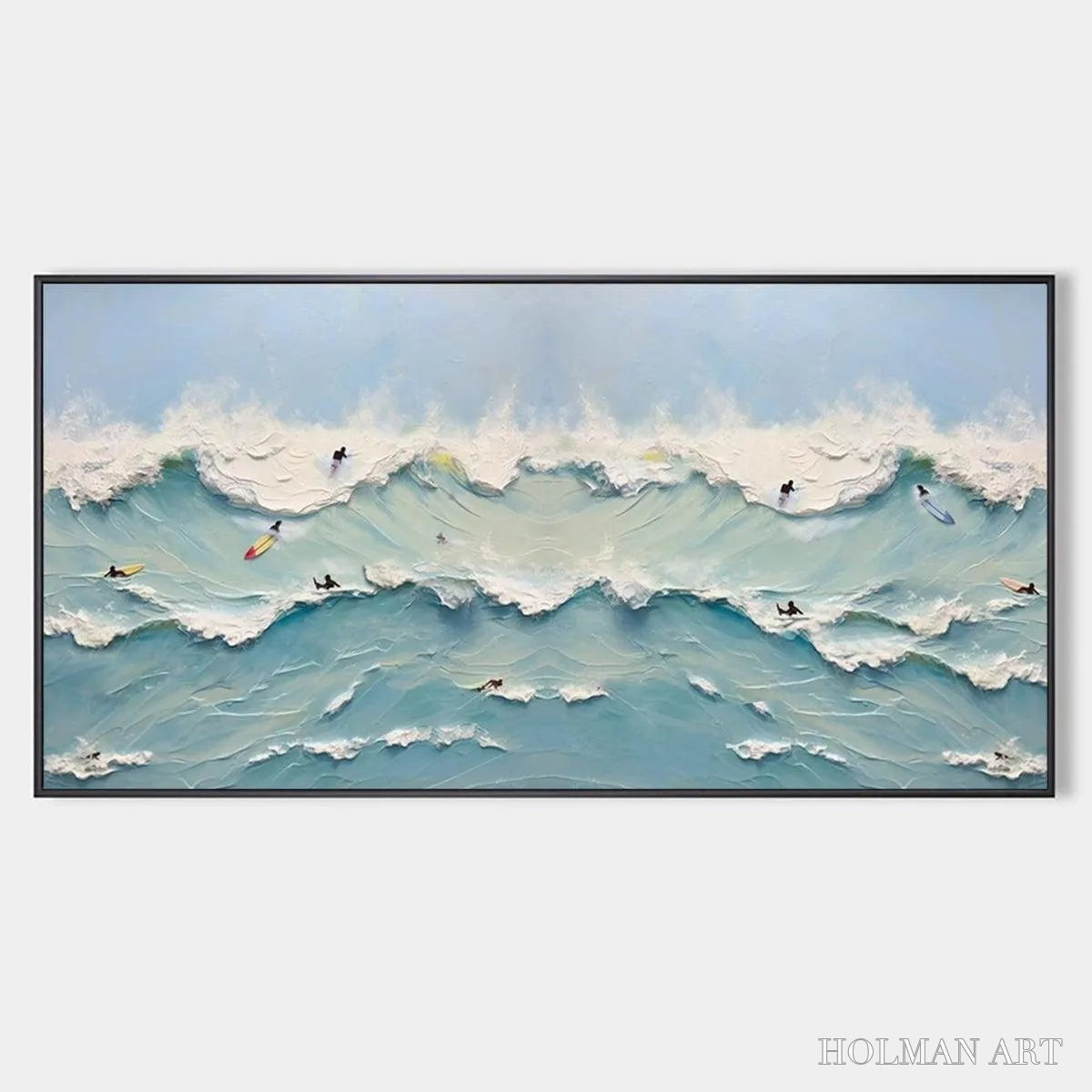 HOLMAN ART Ocean'S Heartbeat – Panoramic Ocean Wave Painting with Surfers - image 1