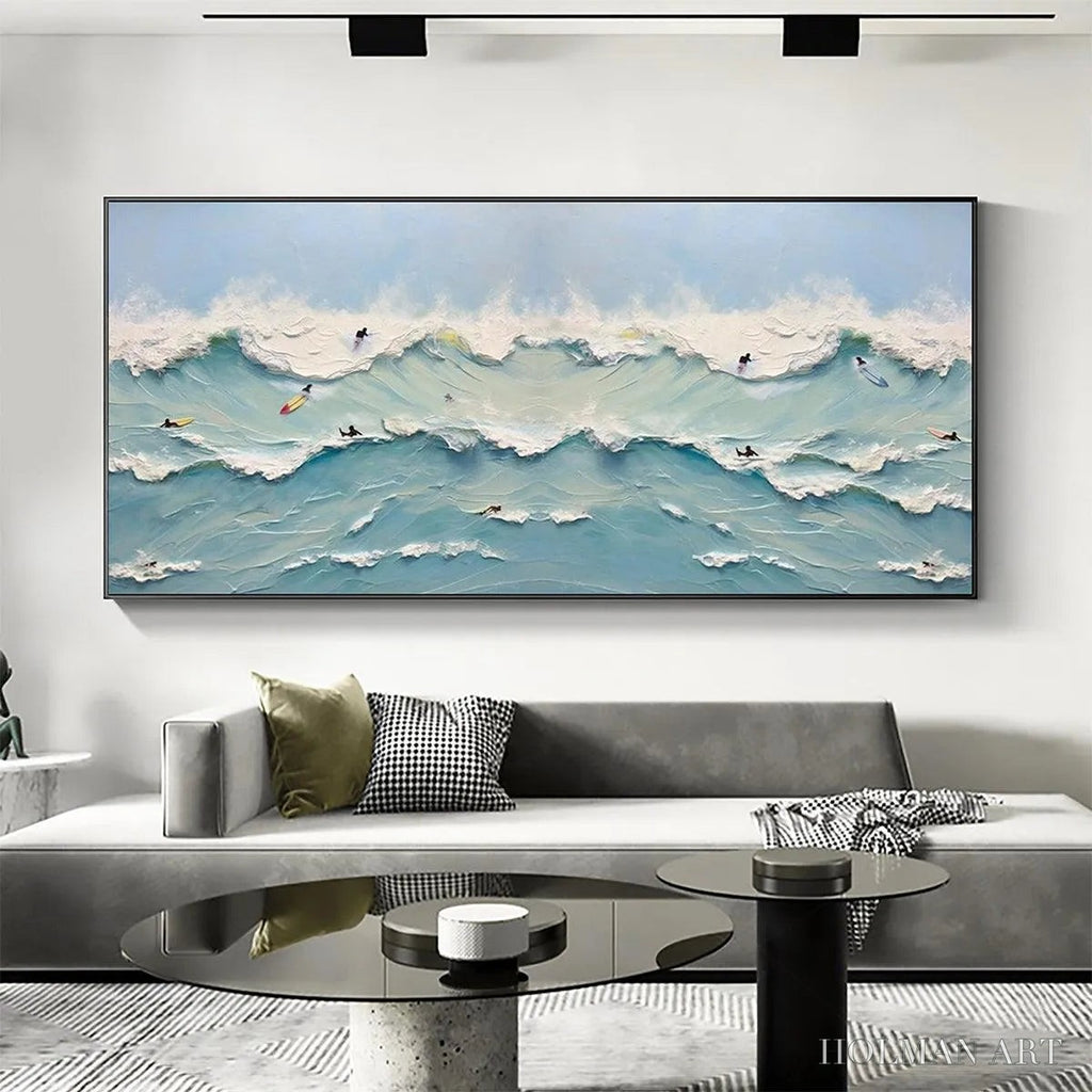 HOLMAN ART Ocean'S Heartbeat – Panoramic Ocean Wave Painting with Surfers - image 2