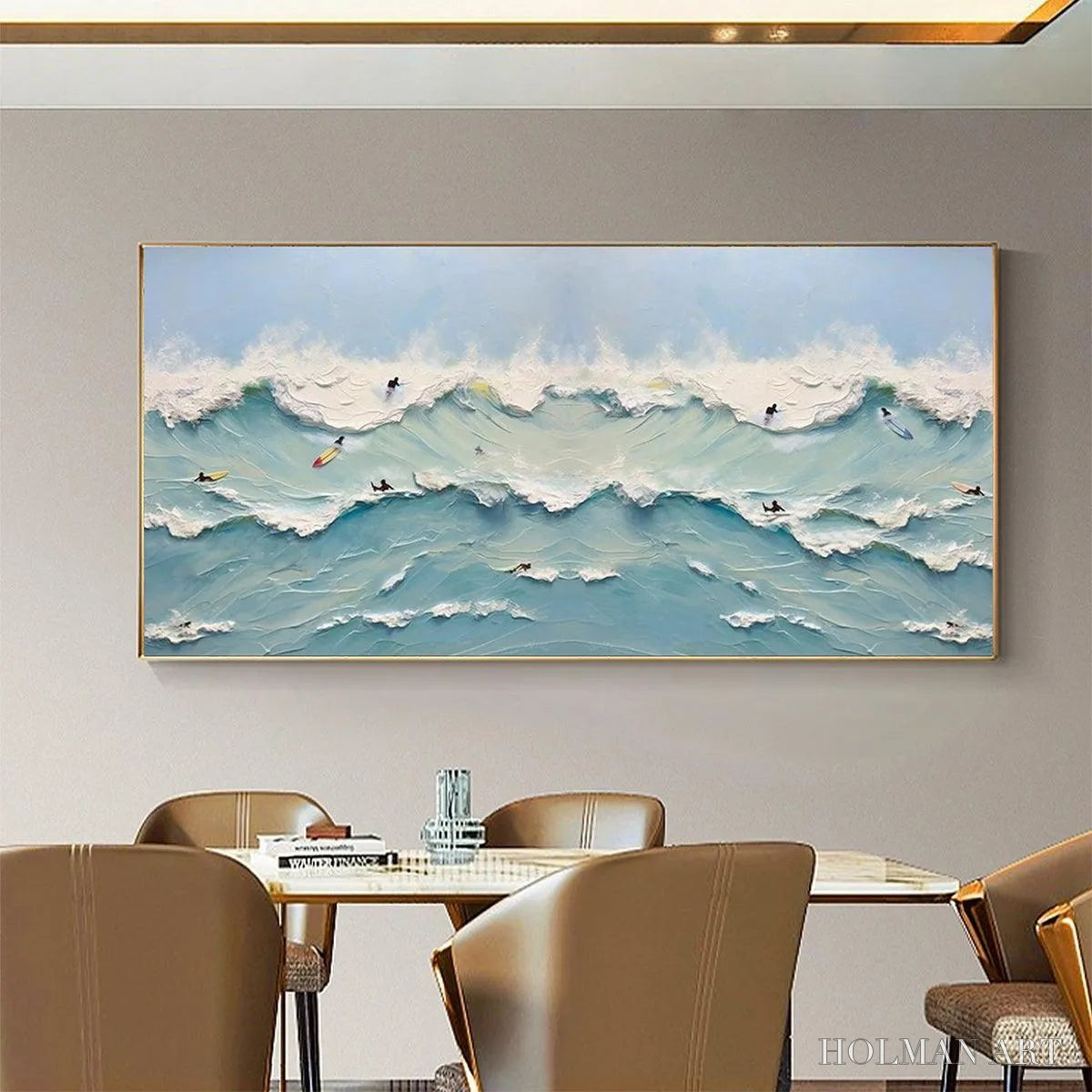 HOLMAN ART Ocean'S Heartbeat – Panoramic Ocean Wave Painting with Surfers - image 4