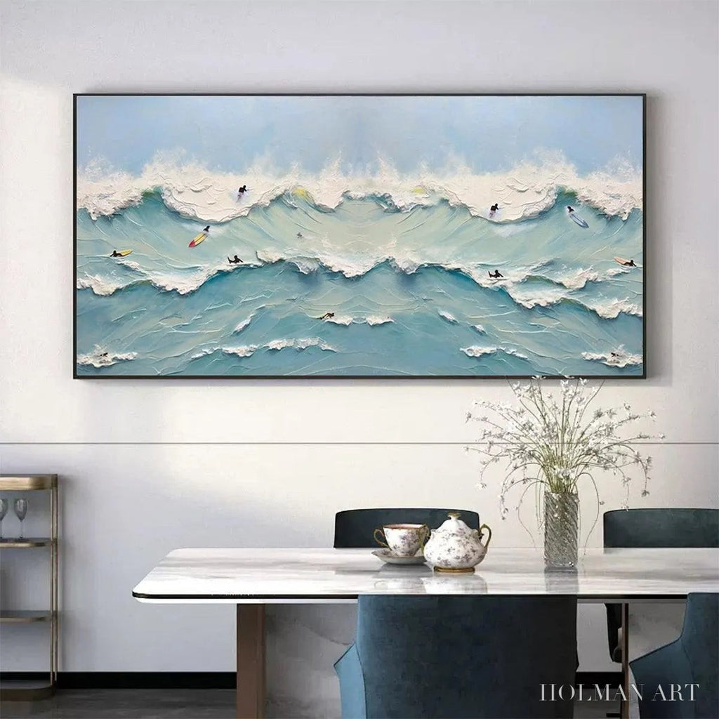 HOLMAN ART Ocean'S Heartbeat – Panoramic Ocean Wave Painting with Surfers - image 5