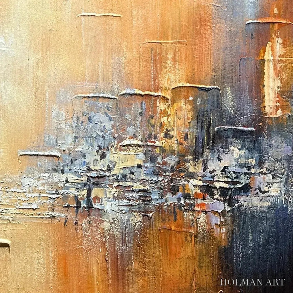 HOLMAN ART Golden City – Textured Abstract Cityscape Painting in Orange and Blue - image 3