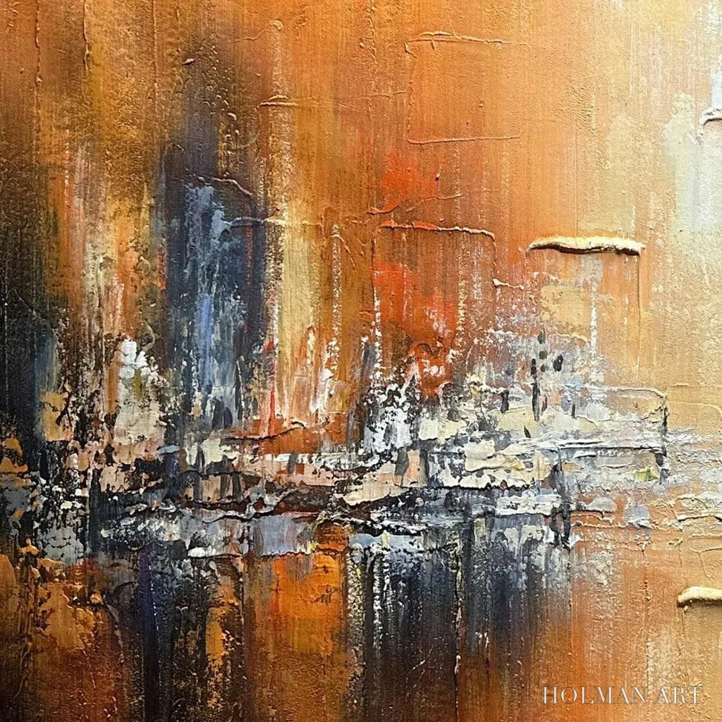 HOLMAN ART Golden City – Textured Abstract Cityscape Painting in Orange and Blue - image 5