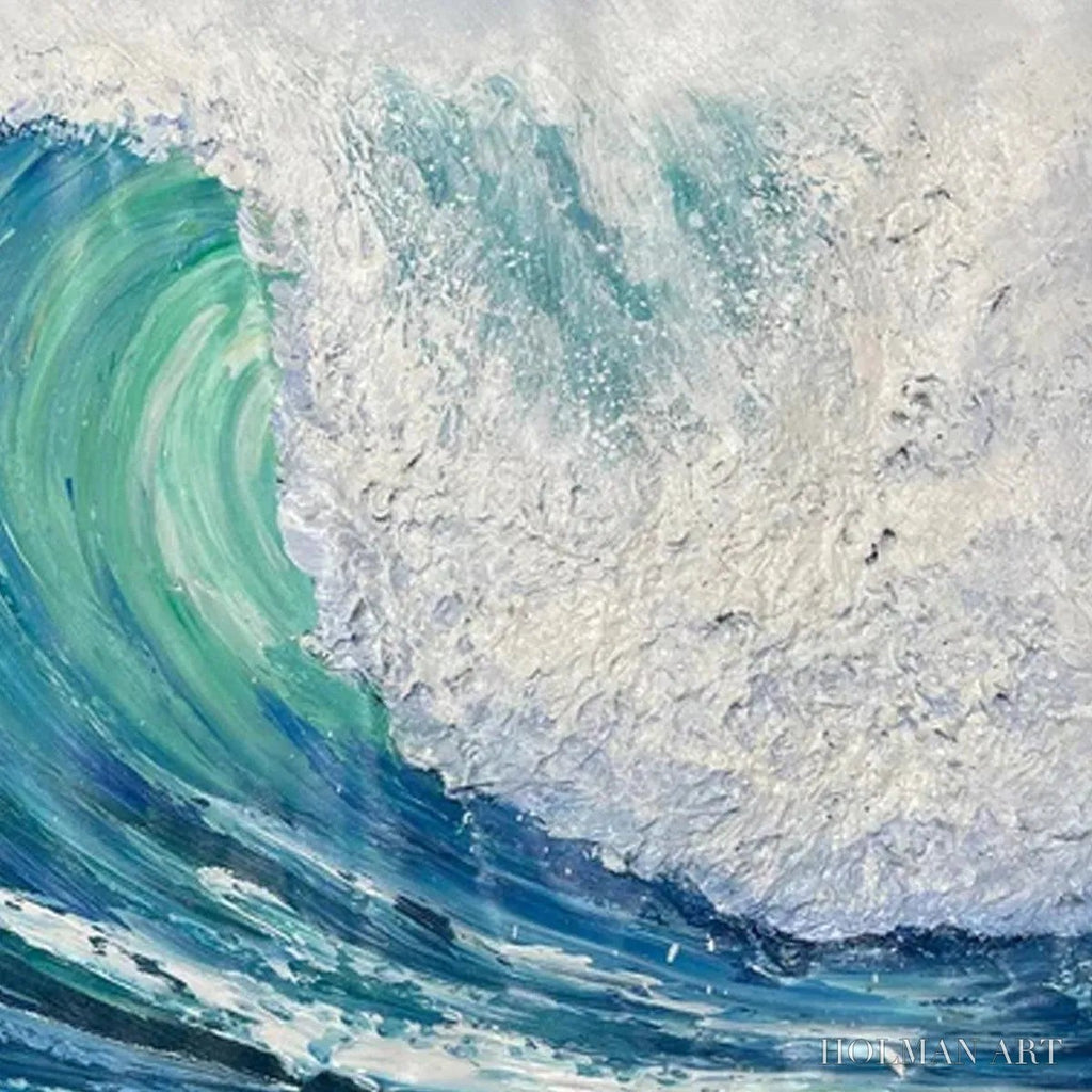 HOLMAN ART Emerald Surge – Textured Blue Ocean Wave Painting with Surfer - image 3