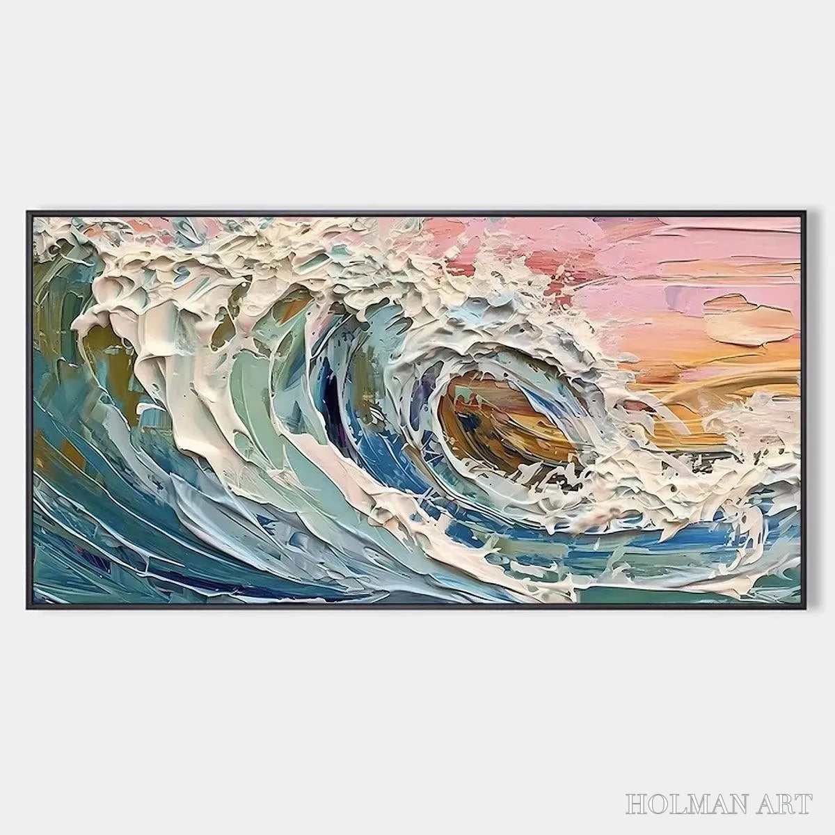 HOLMAN ART Coral Crest – Textured Ocean Wave Painting in Pink and Blue - image 1