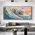 HOLMAN ART Coral Crest – Textured Ocean Wave Painting in Pink and Blue - image 2