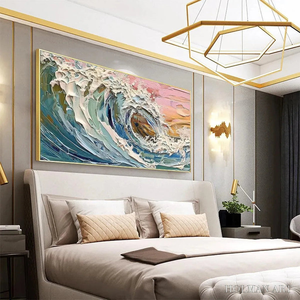 HOLMAN ART Coral Crest – Textured Ocean Wave Painting in Pink and Blue - image 4
