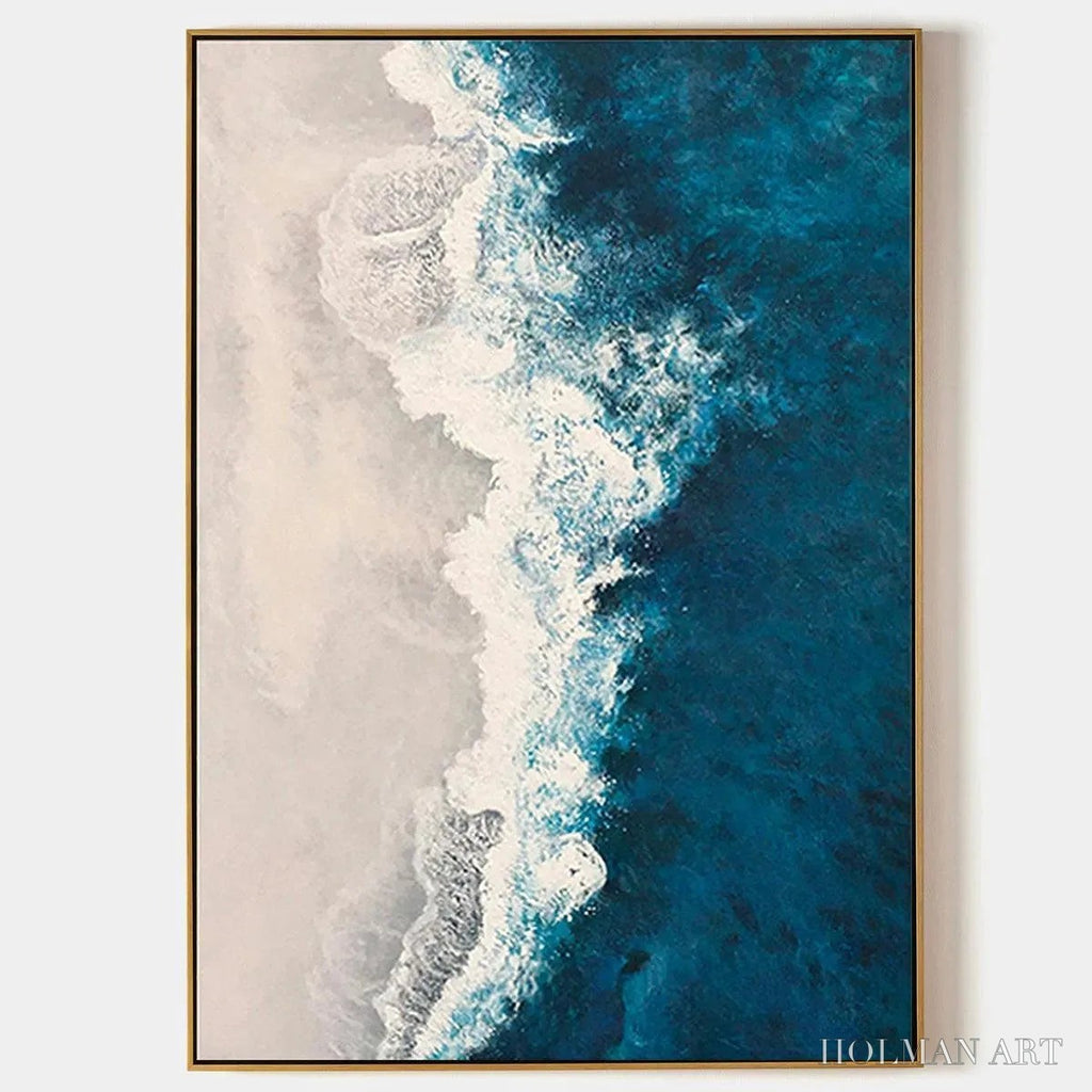 HOLMAN ART Azure Coast – Blue and Beige Abstract Coastal Painting - image 1