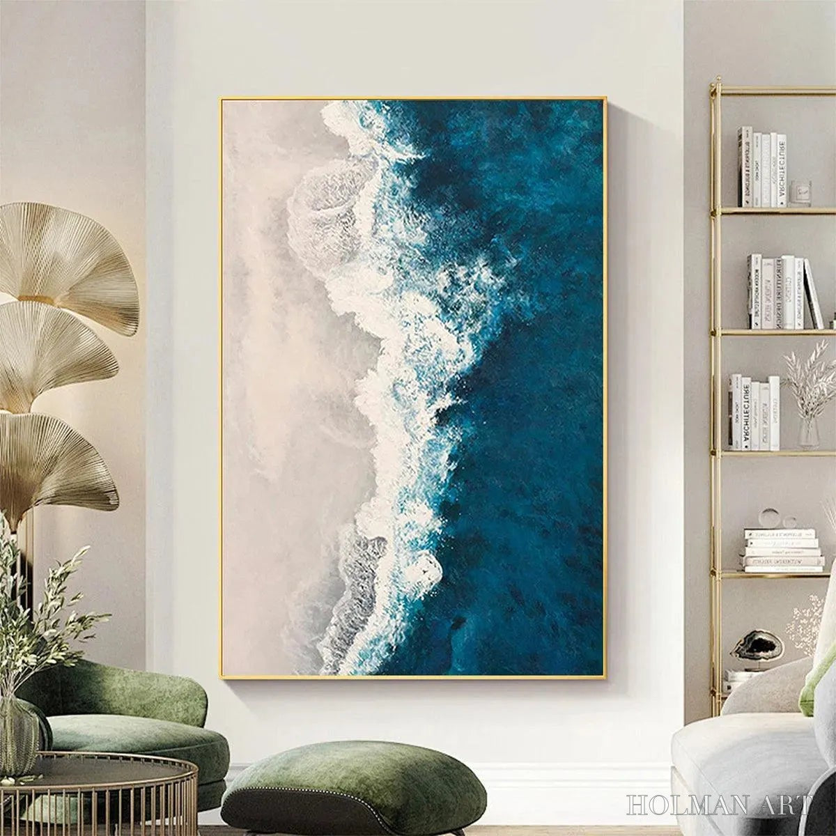 HOLMAN ART Azure Coast – Blue and Beige Abstract Coastal Painting - image 2