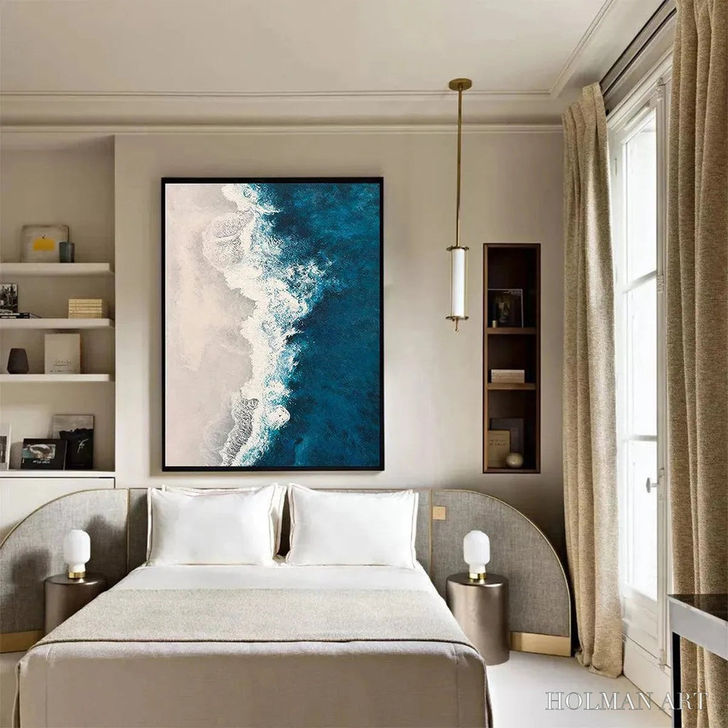 HOLMAN ART Azure Coast – Blue and Beige Abstract Coastal Painting - image 4