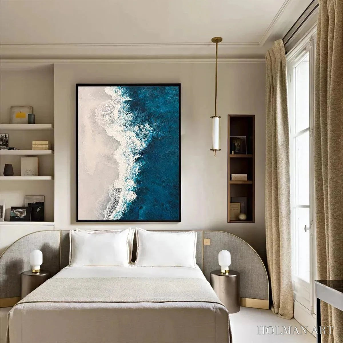HOLMAN ART Azure Coast – Blue and Beige Abstract Coastal Painting - image 4