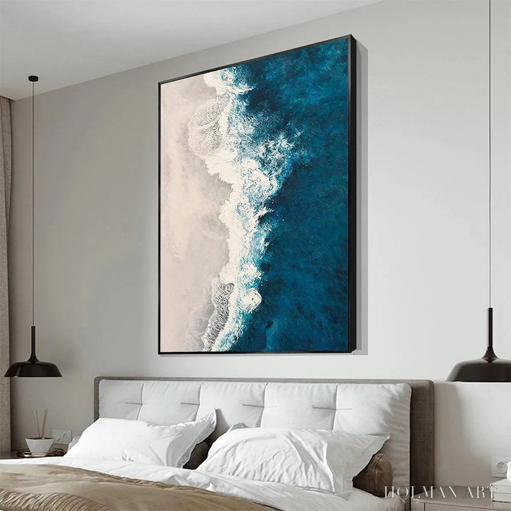 HOLMAN ART Azure Coast – Blue and Beige Abstract Coastal Painting - image 6