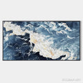 HOLMAN ART Azure Whispers – Panoramic Abstract Ocean Painting in Blue and Gold - image 1
