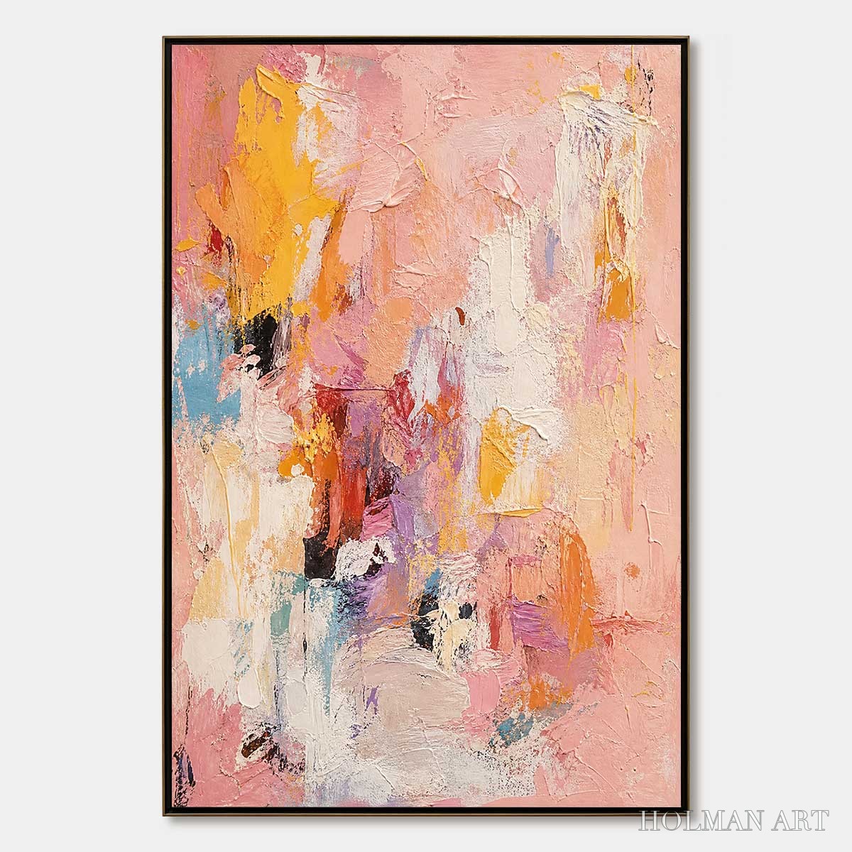HOLMAN ART Blushing Dawn – Vertical Textured Abstract Oil Painting in Pink - image 1