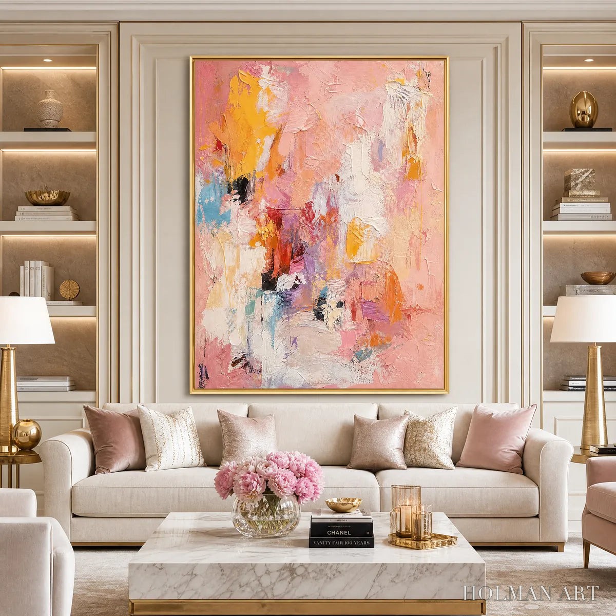 HOLMAN ART Blushing Dawn – Vertical Textured Abstract Oil Painting in Pink - image 2