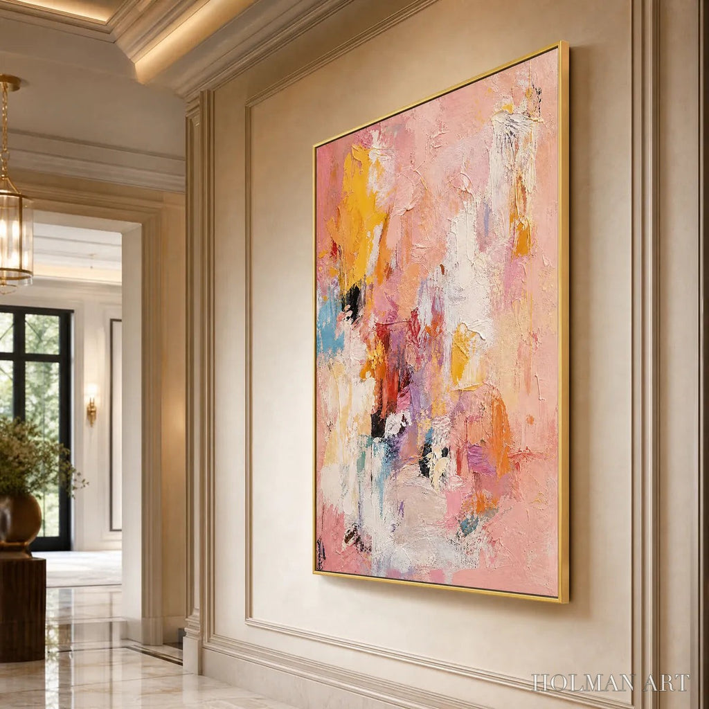 HOLMAN ART Blushing Dawn – Vertical Textured Abstract Oil Painting in Pink - image 4