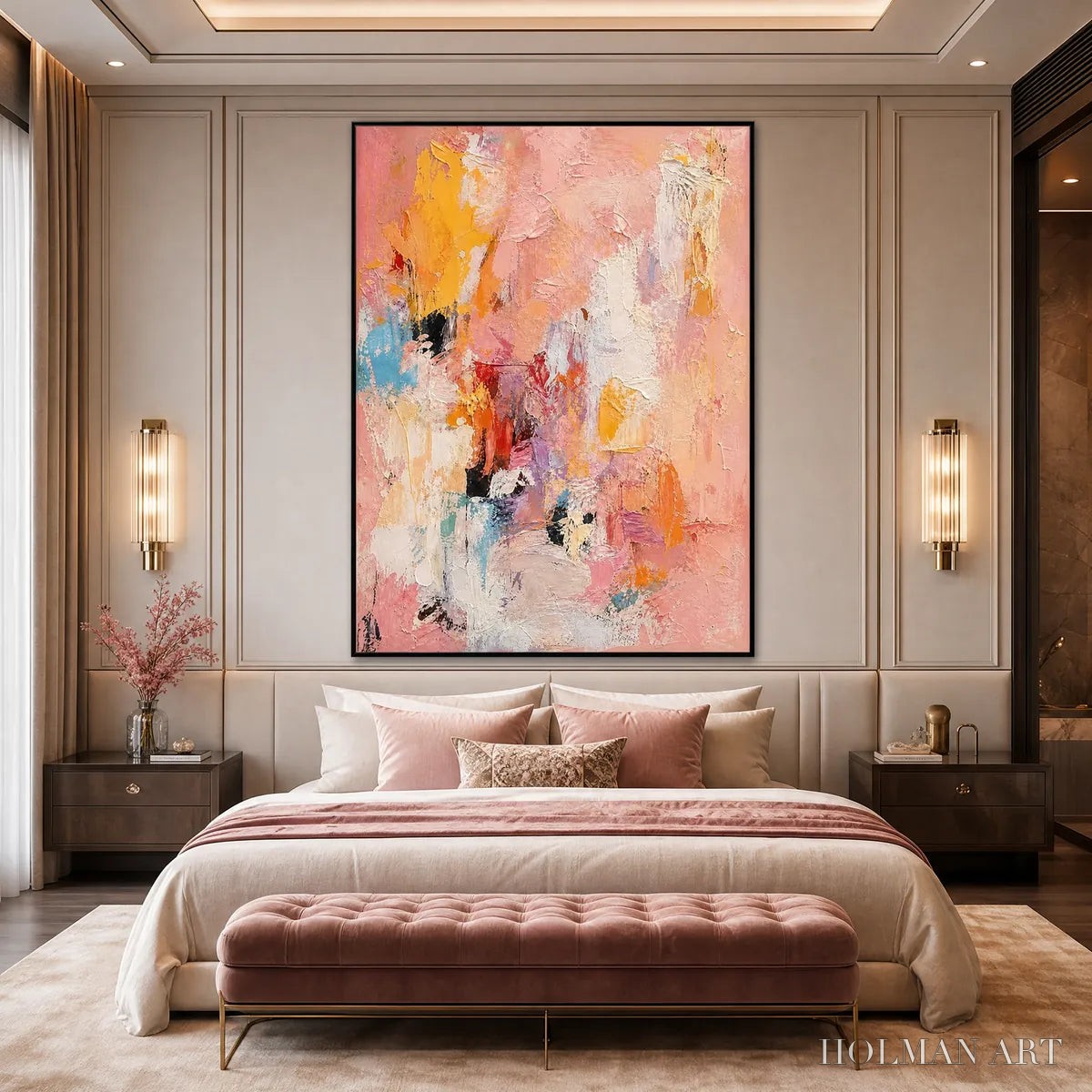 HOLMAN ART Blushing Dawn – Vertical Textured Abstract Oil Painting in Pink - image 5