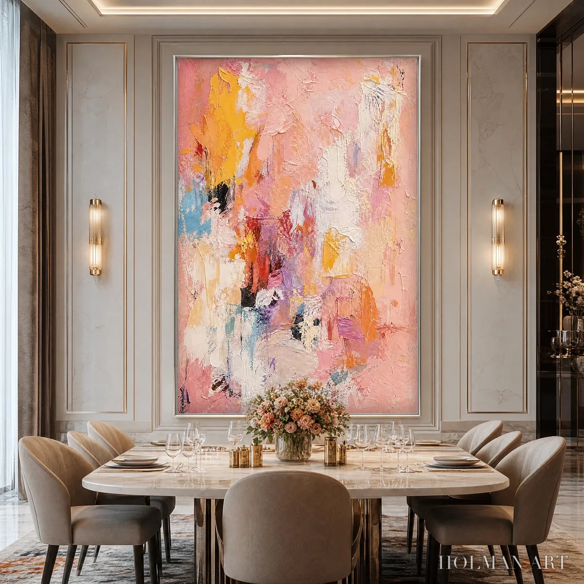 HOLMAN ART Blushing Dawn – Vertical Textured Abstract Oil Painting in Pink - image 6