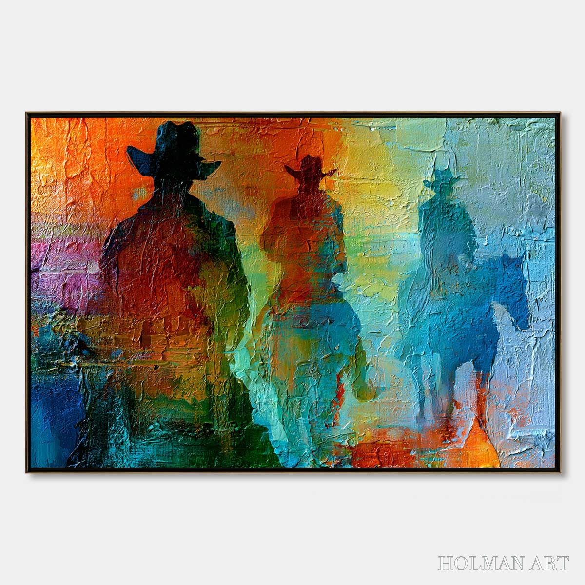 HOLMAN ART Horizon Riders – Textured Abstract Western Painting of Riders on Horseback - image 1
