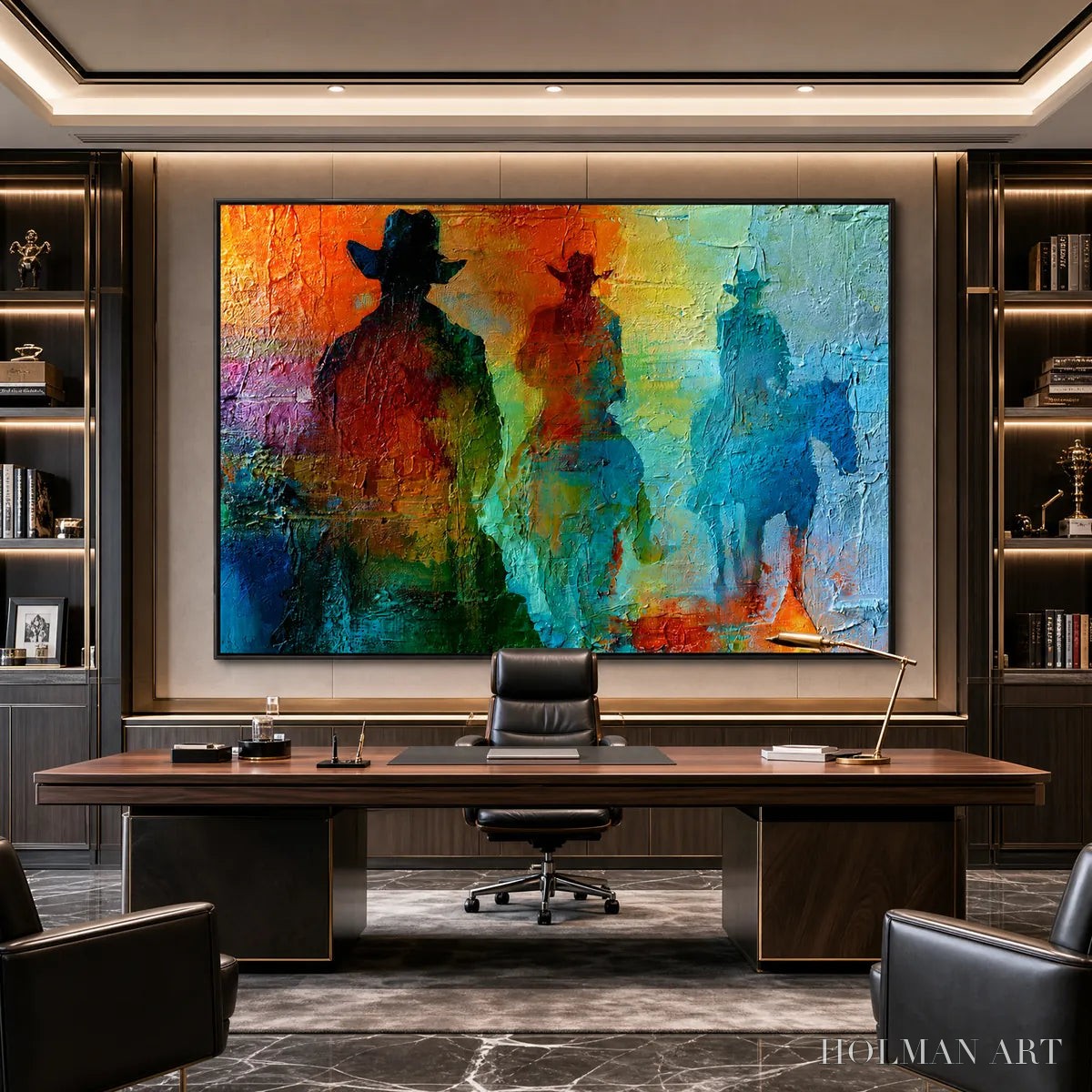 HOLMAN ART Horizon Riders – Textured Abstract Western Painting of Riders on Horseback - image 2