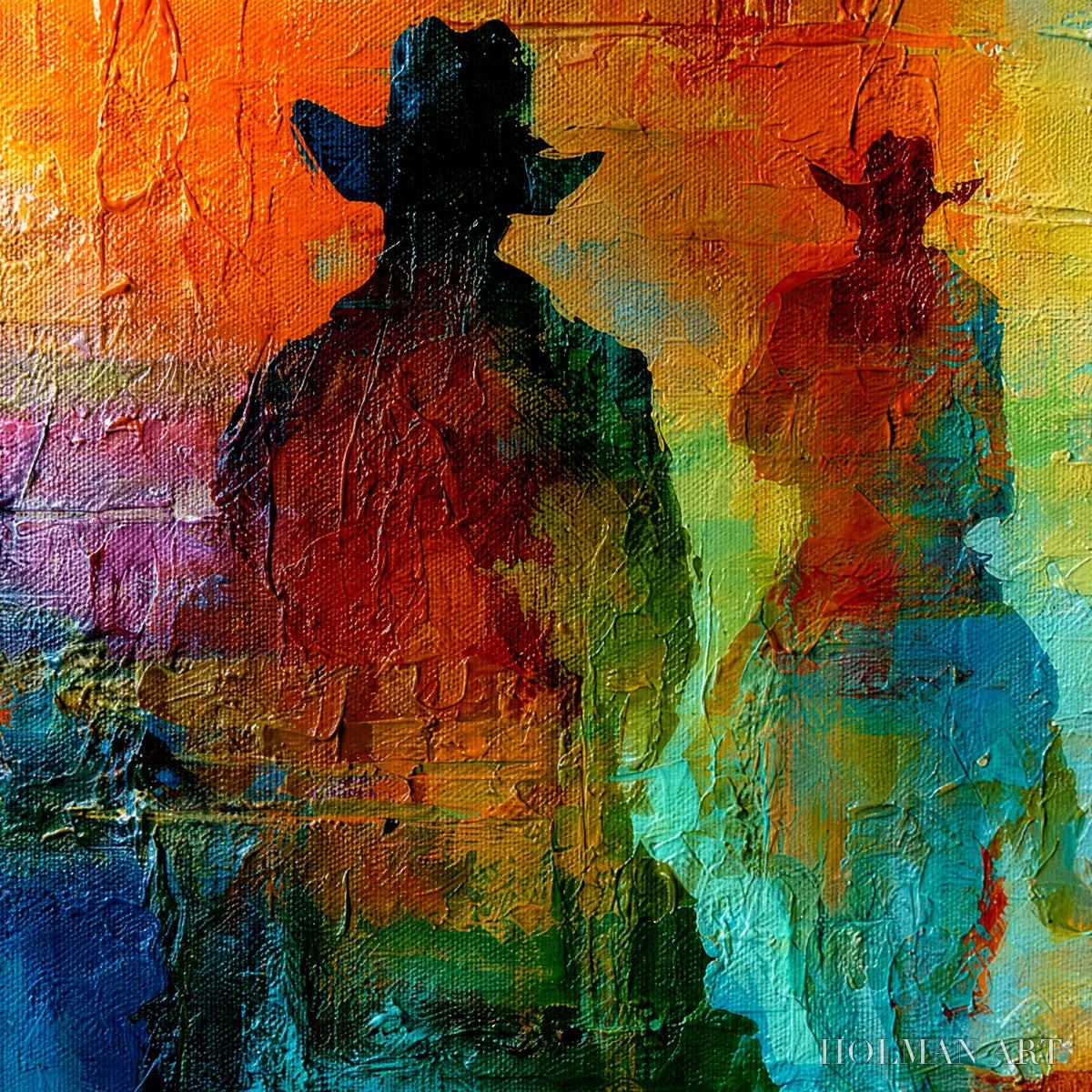 HOLMAN ART Horizon Riders – Textured Abstract Western Painting of Riders on Horseback - image 3