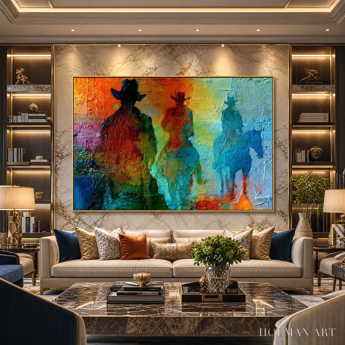 HOLMAN ART Horizon Riders – Textured Abstract Western Painting of Riders on Horseback - image 4
