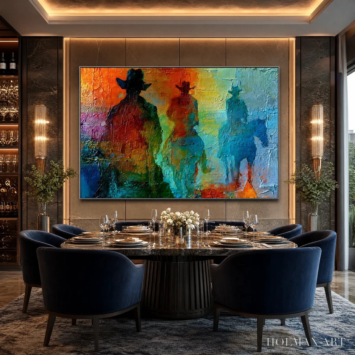 HOLMAN ART Horizon Riders – Textured Abstract Western Painting of Riders on Horseback - image 5