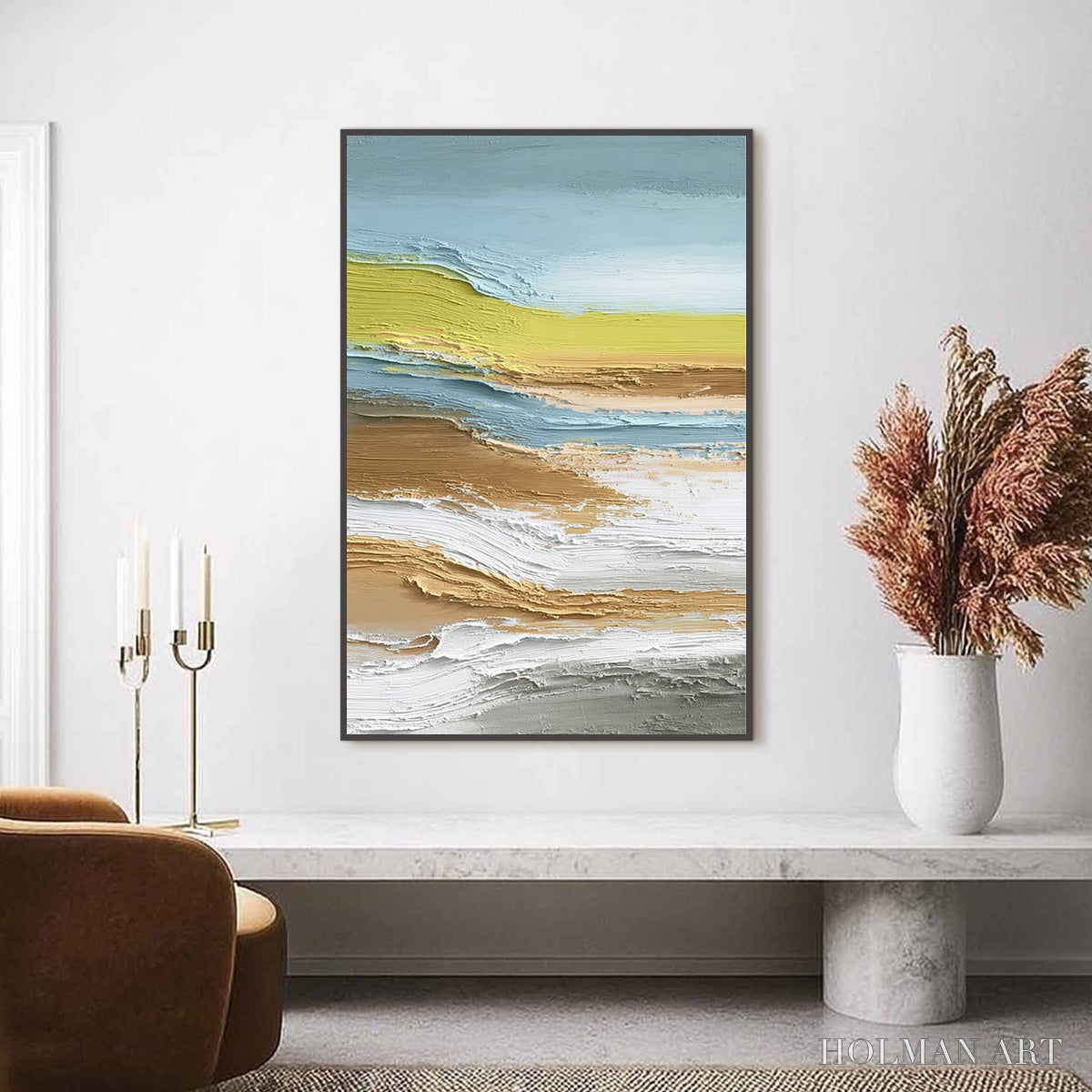 HOLMAN ART Coastal Drift – Vertical Textured Abstract Coastal Landscape Painting - image 2