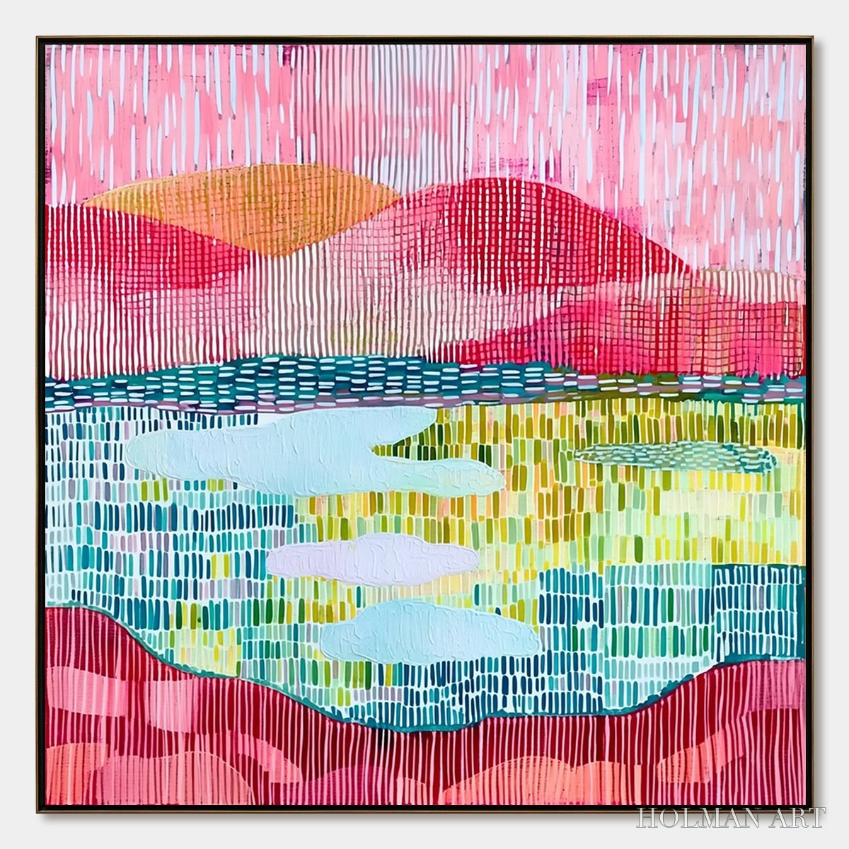 HOLMAN ART Pixelated Dawn – Colorful Textured Abstract Landscape - image 1