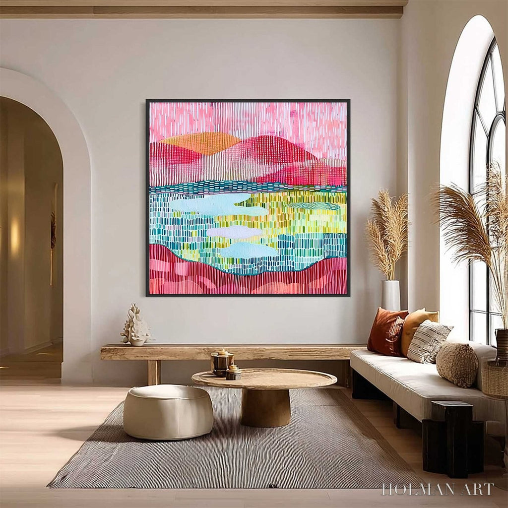 HOLMAN ART Pixelated Dawn – Colorful Textured Abstract Landscape - image 2