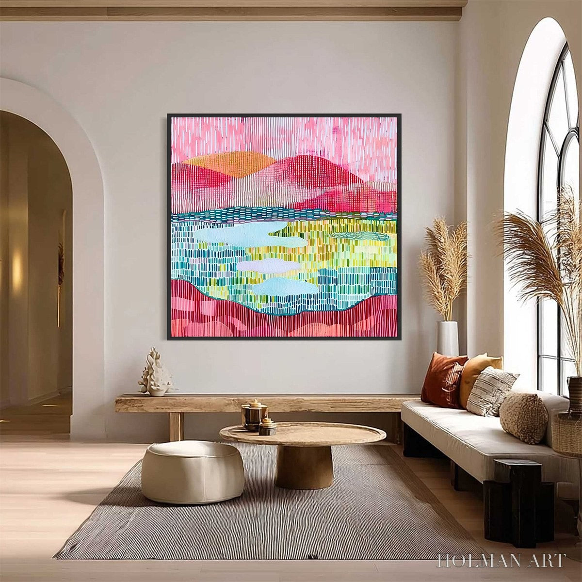 HOLMAN ART Pixelated Dawn – Colorful Textured Abstract Landscape - image 2