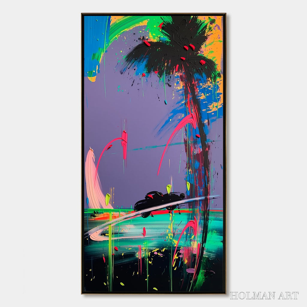 HOLMAN ART Vice City – Vibrant Abstract Impasto Painting of a Night Drive - image 1