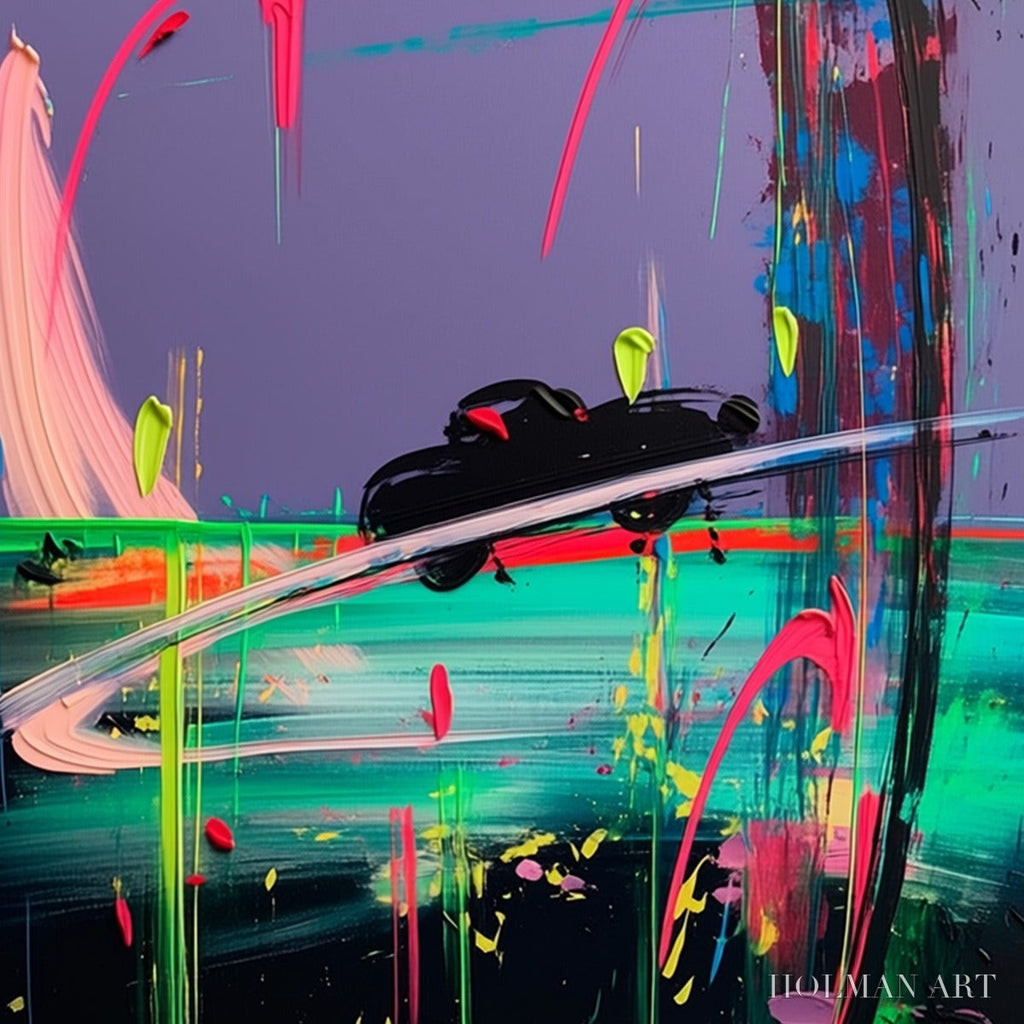 HOLMAN ART Vice City – Vibrant Abstract Impasto Painting of a Night Drive - image 5