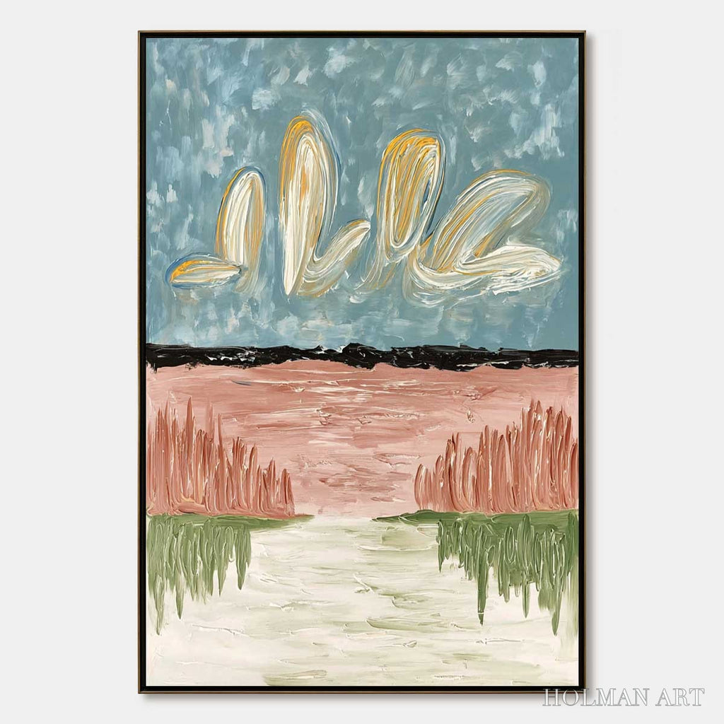 HOLMAN ART Whispers On the Water – Textured Abstract Vertical Landscape Painting - image 1