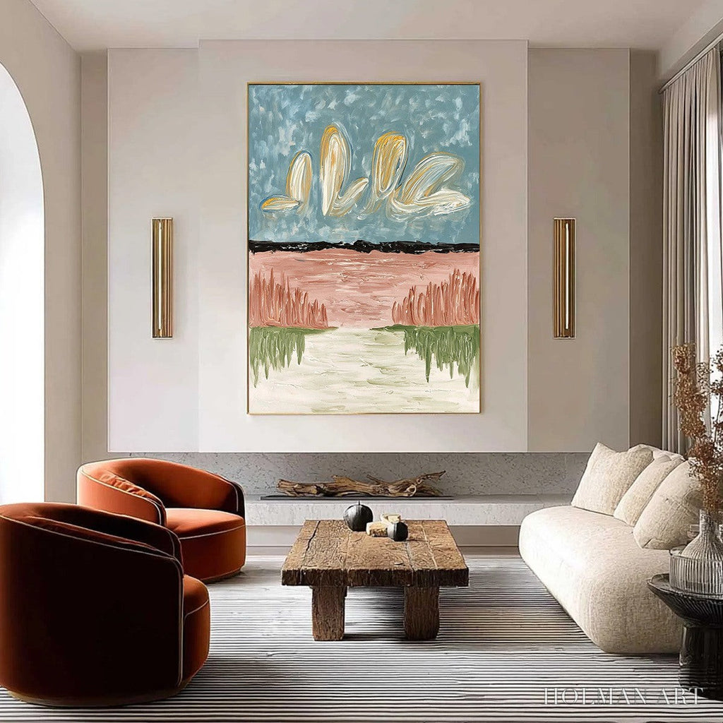 HOLMAN ART Whispers On the Water – Textured Abstract Vertical Landscape Painting - image 2