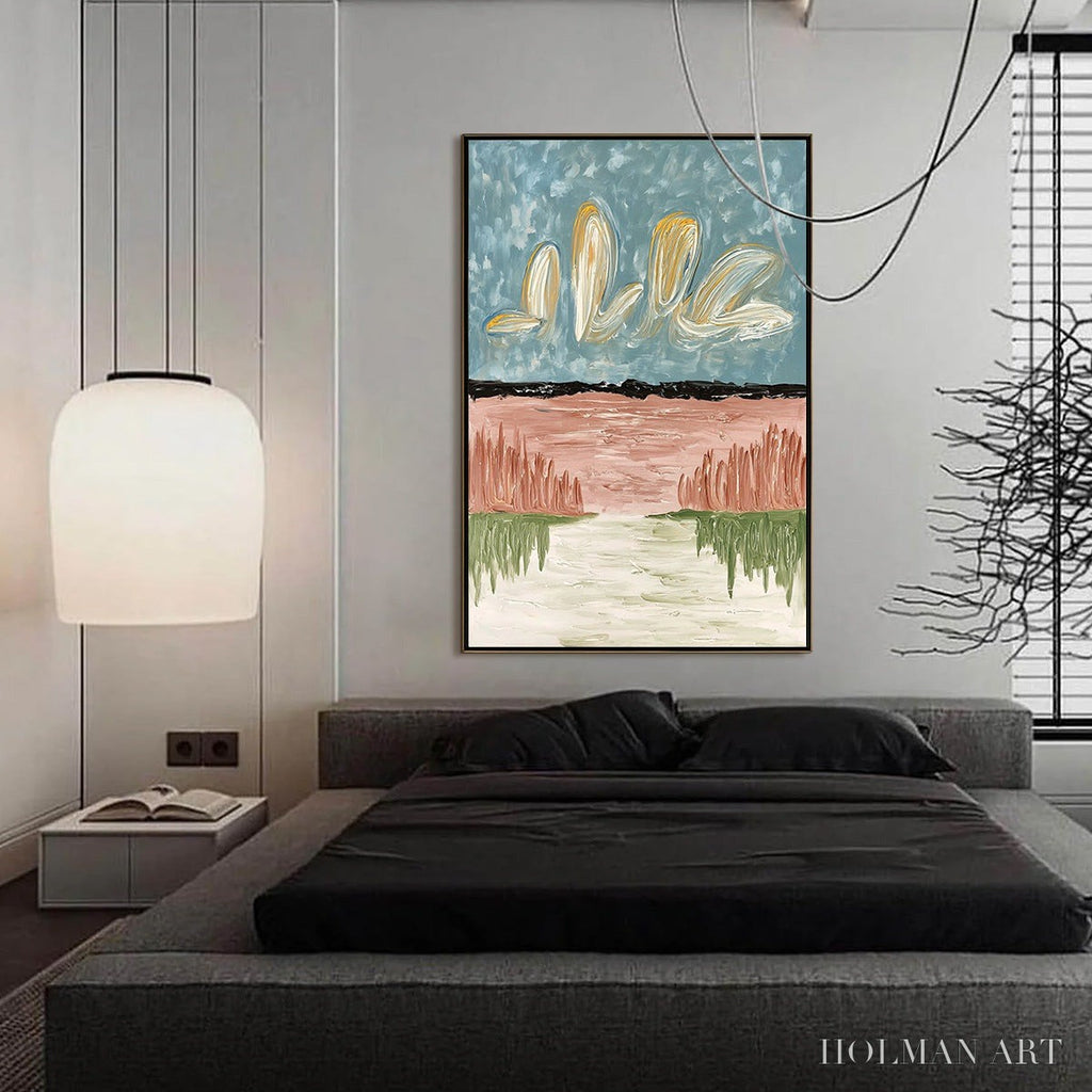 HOLMAN ART Whispers On the Water – Textured Abstract Vertical Landscape Painting - image 4