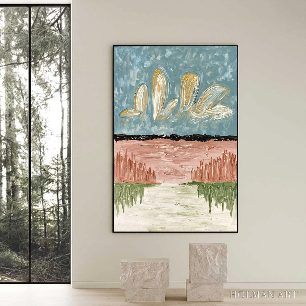 HOLMAN ART Whispers On the Water – Textured Abstract Vertical Landscape Painting - image 6