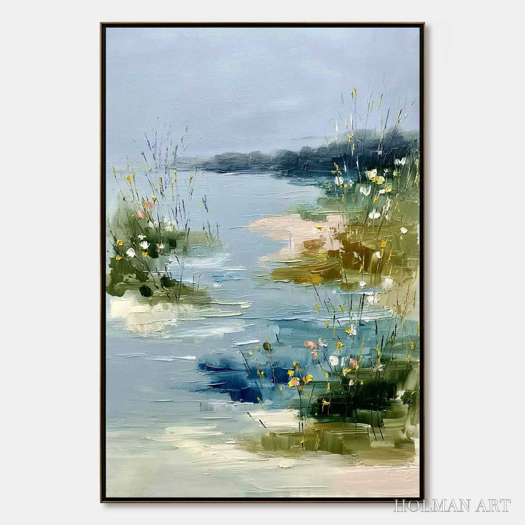HOLMAN ART Whispers of the Marsh – Textured Wabi Sabi Style Vertical Landscape Painting - image 1