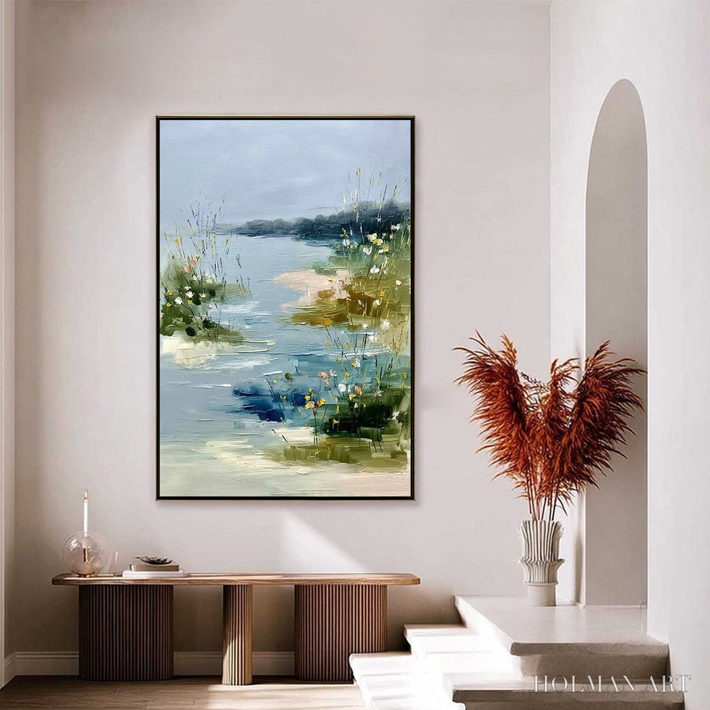 HOLMAN ART Whispers of the Marsh – Textured Wabi Sabi Style Vertical Landscape Painting - image 4