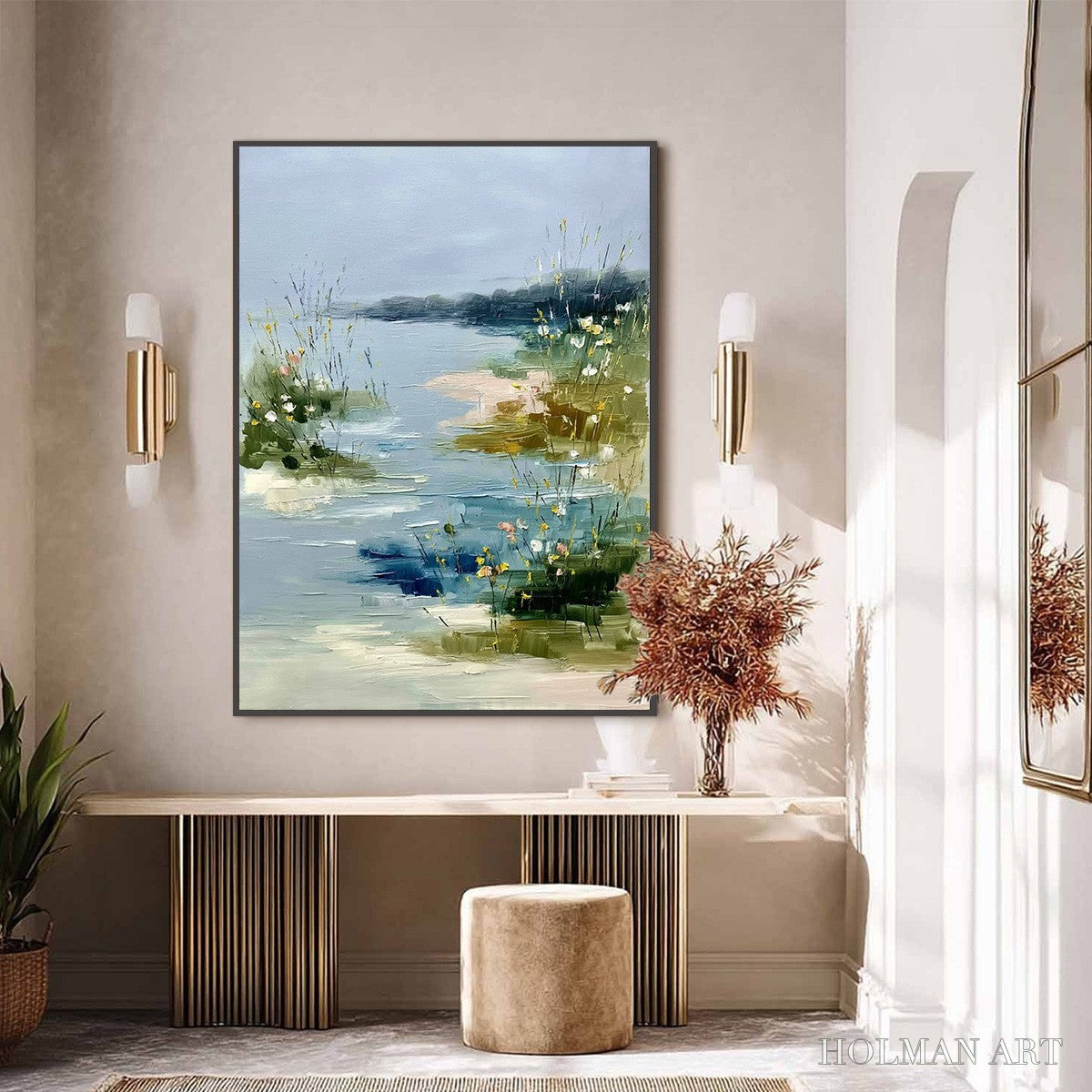 HOLMAN ART Whispers of the Marsh – Textured Wabi Sabi Style Vertical Landscape Painting - image 6