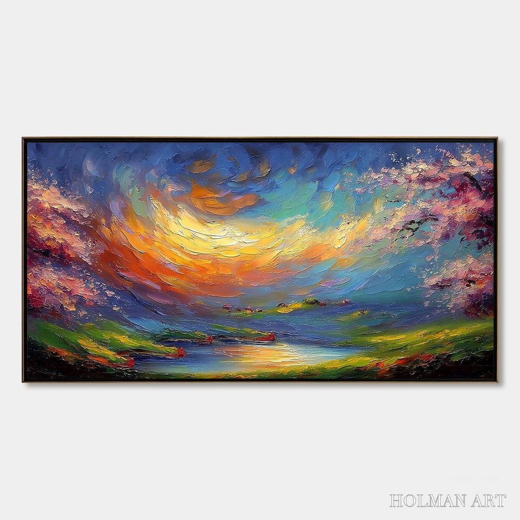 HOLMAN ART Celestial Embrace – Heavily Textured Impasto Landscape Painting of a Vibrant Sunset - image 1